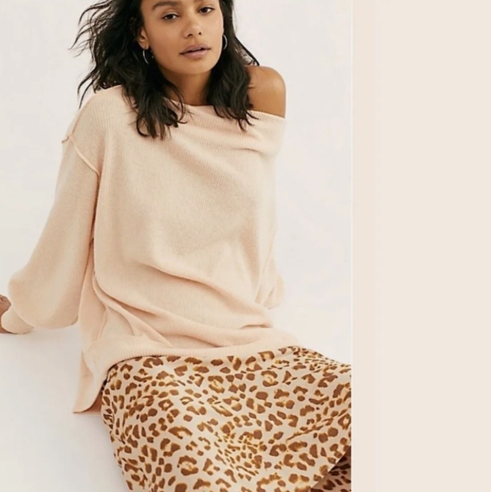 Free People We The Free Main Squeeze Brushed Hacci Top Light Pink Slouchy Shirt